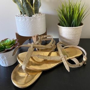 Michael Kors Gold Women's T-Strap Sandals Size 8